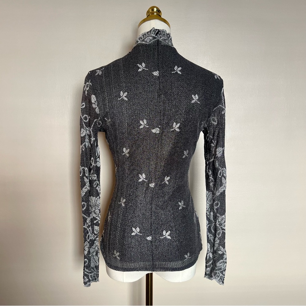Vintage Y2K Floral Mesh Mock Neck Top Small Sheer Long Sleeve - Picture 4 of 10